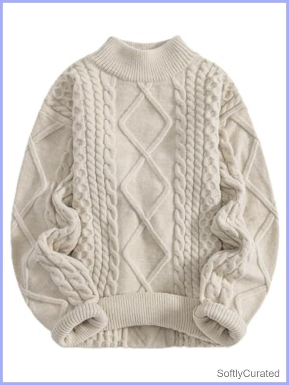 Oversized Turtleneck Cable Knit Pullover Sweater Acrylic Nylon